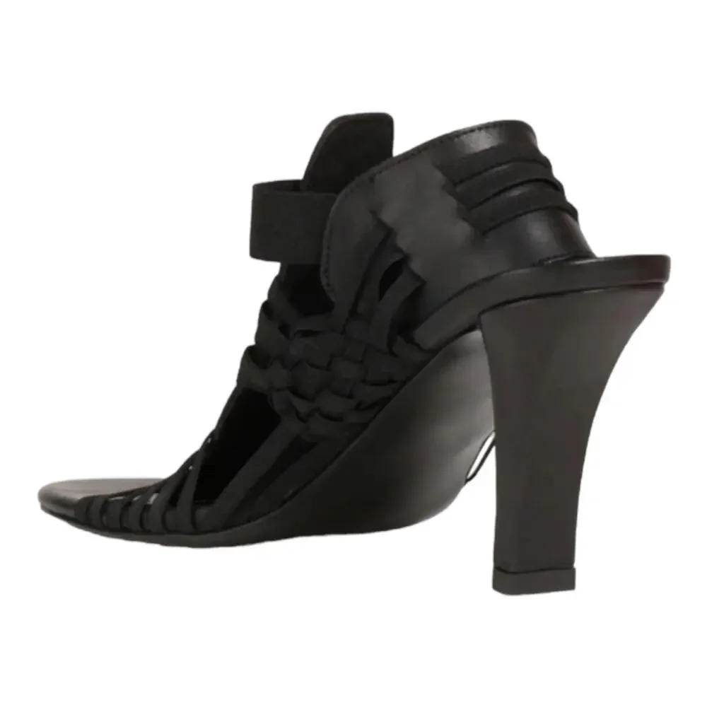 KENZO Greek Cutout Braided Leather Heeled Sandals Black US8 NIB